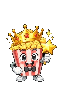 Popcorn mascot wearing a crown